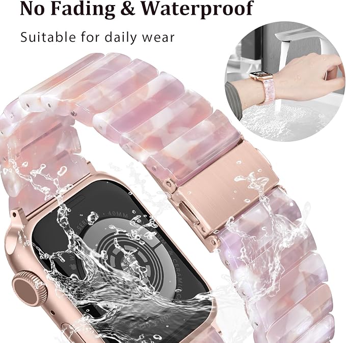 V-MORO Resin Band Compatible with Apple Watch Series 7/8/9/10 46mm/45mm/44mm/42mm Fashion Strap for iWatch Series 6/5/4/3/2/1/SE/SE 2 Lightweight Bracelet Wristband Women(Classic Pink Tan)