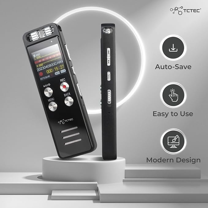 Digital Voice Recorder, Audio Noise Reduction, Sound Tape Recorder with Playback, Clip-on Mic Dictaphone for Meeting, Lecture (98GB)