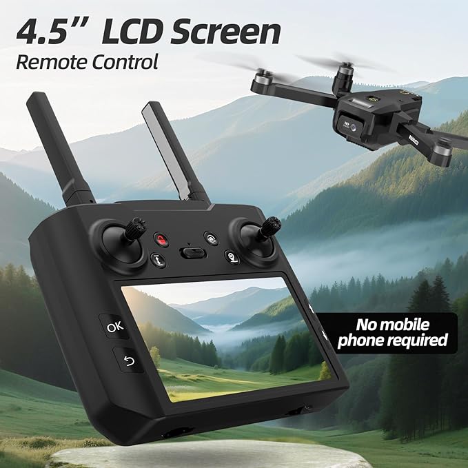 GPS Drone with EIS 1080P Camera, 4.5" FPV Screen, 5GHz Transmission Foldable Drone with Brushless Motor, Auto Return Follow Me & 32G SD Card, Gesture Control, Al Track&Orbit Mode for Adults/Kids/Beginners