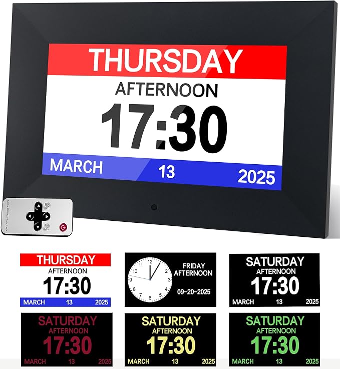 7" Digital Alarm Clock for Seniors, Dementia Clock with Day and Date for Elderly, Digital Calendar Day Clock with 20 Reminders & 20 Alarms, Auto-DST