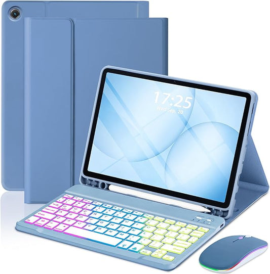 EAMPANG Case with Keyboard Mouse for Samsung Galaxy Tab A11 Plus/A9 Plus 2025/2023 11 inch,7 Color Rainbow Backlight Detachable USB-C Keypad Magnetic Case with Pen Slot for Tablet A11+ A9+ 5G Blue