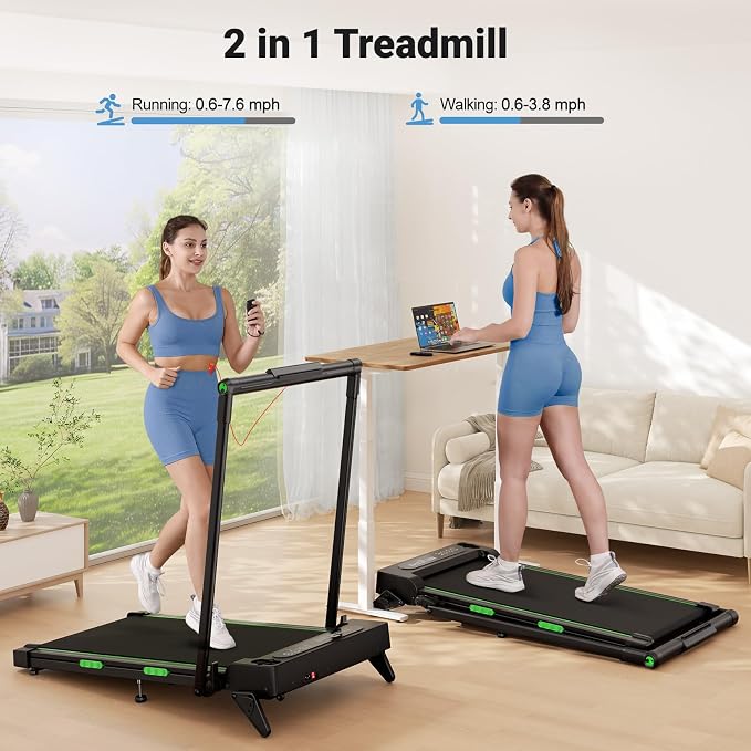 THERUN Walking Pad, 2 in 1 Foldable Treadmills for Home, 0.6-7.6 MPH, 2.5 HP Under Desk Treadmill with Handle Bar, 16" Widened Running Belt, with Remote Control & LED Touch Screen