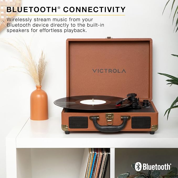 Victrola Journey II (2025 Model) – Bluetooth Suitcase Record Player – Built-in Stereo Speakers with Enhanced Bass, 3-Speed Turntable, Bluetooth Input and Output, RCA & Headphone Outputs (Pink)