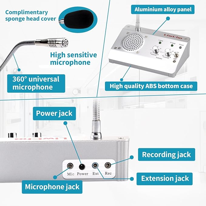 Dual-Way Window Intercom System,High Power Speaker,Microphone Speaker for Teller Window, Two Way Interphone for Bank,Hospital,Business,Office.