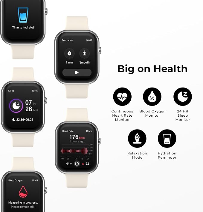 iTouch AIR 5 Smartwatch, 1.85" AMOLED Display, Bluetooth Calling, 100+ Sports Modes, Heart Rate, SpO2, Sleep & Stress Tracking, Water Resistant, 7-Day Battery Life, for Android & iPhone