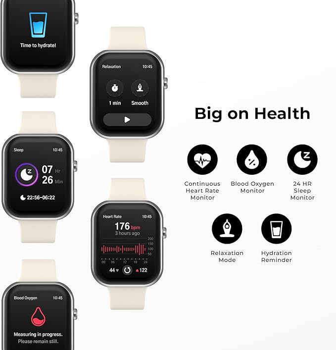 iTouch AIR 5 Smartwatch, 1.85" AMOLED Display, Bluetooth Calling, 100+ Sports Modes, Heart Rate, SpO2, Sleep & Stress Tracking, Water Resistant, 7-Day Battery Life, for Android & iPhone