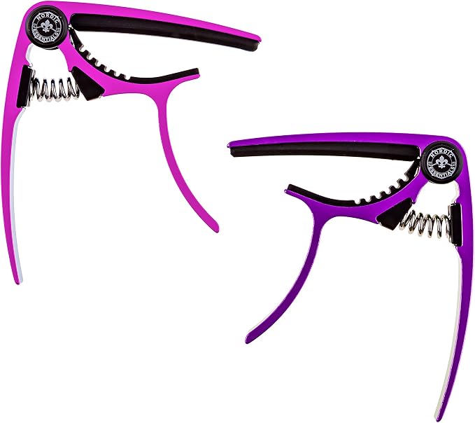Guitar Capo (2 Pack) for Acoustic Guitars, Ukulele, Banjo, Mandolin, Bass - Made of Ultra Lightweight Aluminum Metal (1.2 oz!) for 6 & 12 String Instruments - Nordic Essentials (Pink+Purple)
