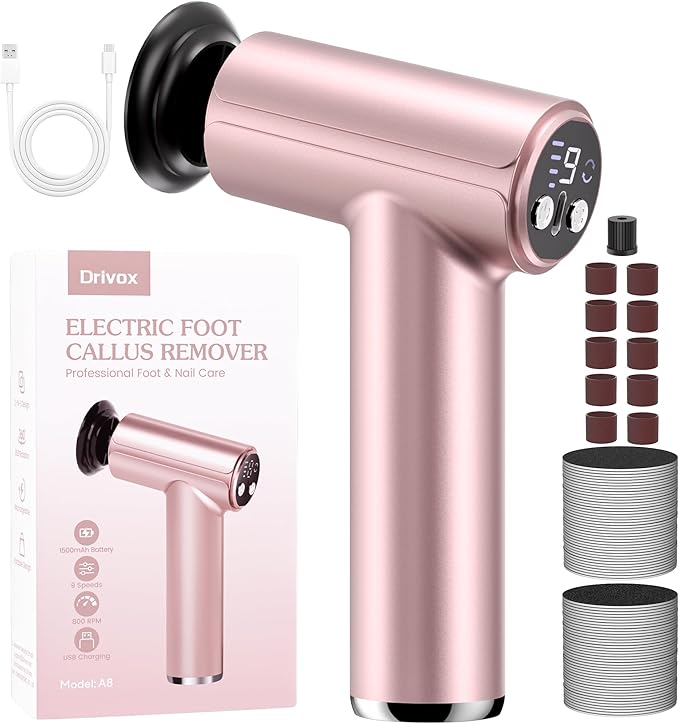 Electric Foot Callus Remover - 2 in 1 Rechargeable Electric Callus Remover for Feet, Pedicure Tools with 70pcs Sandpapers, Professional Foot Scrubber File for Dead Skin - Pink