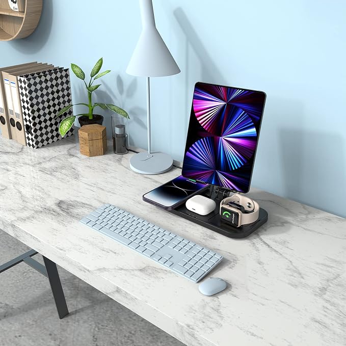 Wireless Charger 4 in 1 for Apple Wireless Charger for iPhone 17 Pro Max/16/15/14, AirPods Pro, iPad Stand, Watch Charger for iWatch Series 10/9/8/7, Wireless Charging Station for Multiple Devices