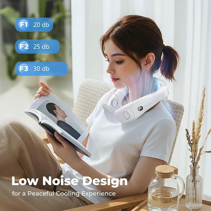 Neck Fan Portable Personal Fans, Ergonomic Cold Neck Fan with Cooling Plate, Type-C 8000mAh Rechargeable 3D Airflow Wearable LED Screen 3 Modes Gifts for Men Women Outdoor Travel Indoor