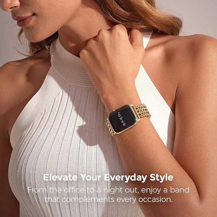 My Pretty Strap - Compatible Apple Watch Band Strap, Stainless Steel Fashion iWatch Replacement Strap- Easy Resizing, No Tool Needed, Fits Most Wrists- Series 1-11, SE and Ultra