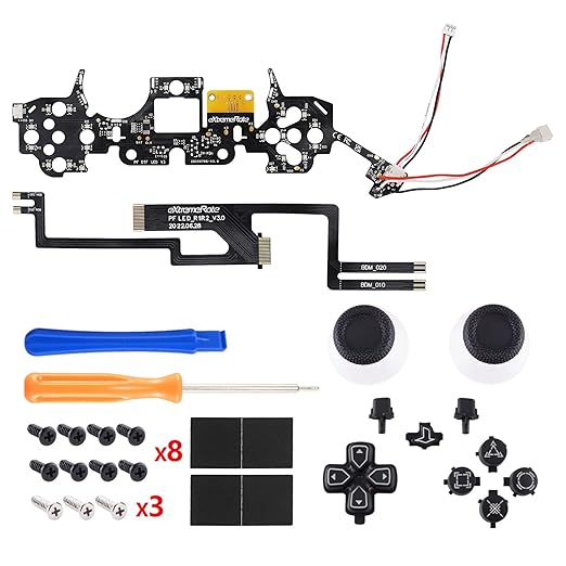 eXtremeRate Multi-Colors Luminated Face Buttons 7 Colors 9 Modes DTF V3 LED Kit for PS5 Controller BDM-010 020 with Black Classical Symbols Dpad Thumbstick Share Option Home Buttons - NO Controller