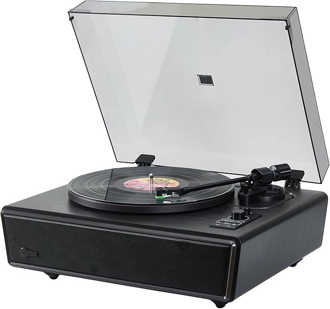 Arkrocket Huygens High Fidelity Bluetooth Record Player with Built-in Speakers Belt Drive Vinyl Turntable with Moving Magnet Cartridge, Bluetooth Input Output and Aux-in (Huygens Black)