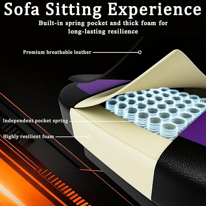 Gaming Chair with Pocket Spring Cushion and Footrest, Ergonomic Computer Chair for Adults, Breathable PU Leather Game Chair, Adjustable Headrest and Lumbar Support Office Desk Chair
