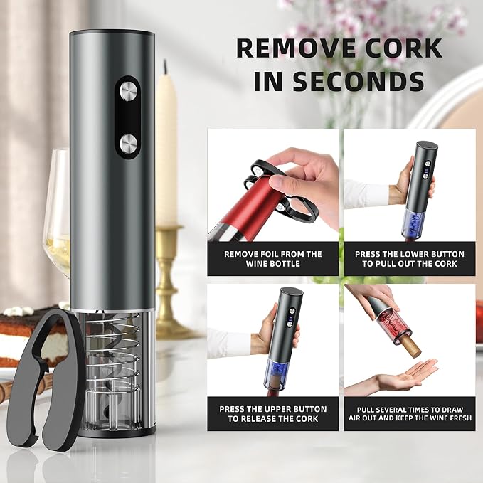 Newise Rechargeable Electric Wine Opener Gift Set: Wine Opener, Aerator, Vacuum Stoppers & Foil Cutter - Wine Lovers Gifts for Women Men, Mom