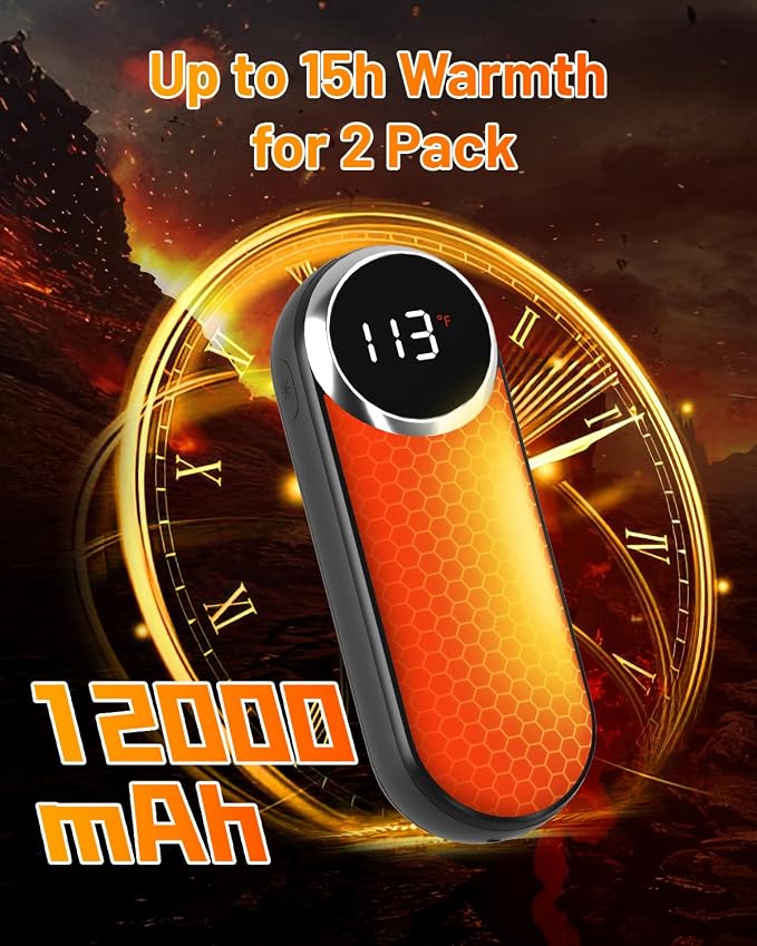 Rechargeable Hand Warmers 2 Pack - Magnetic AI Electric Hot Hands with LED Light, 3 Heat Settings Double Sided, 15H Battery Life, Portable Electric Heater for Outdoor，Hunting Camping ， Christmas Gifts
