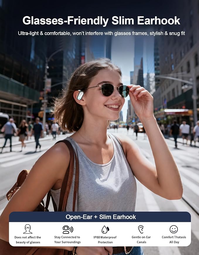 Open Ear Earbuds AI Translation Earbuds Real Time Open Ear Headphones Wireless Bluetooth 6.1 Audifonos Traductores Inglés Español 96H Playtime Language Translator Earbuds for Meeting Learning