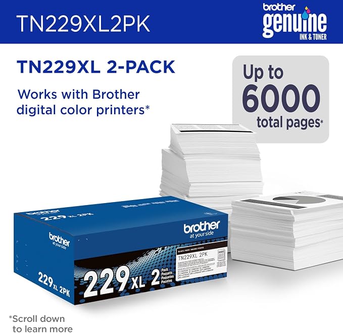 Brother Genuine TN229XL2PK Black High Yield Printer Toner Cartridge 2-Pack - Print up to 3,000 Pages Each(1)