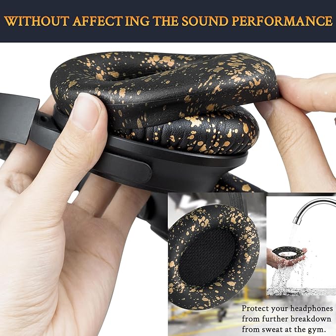 SOULWIT Replacement Kit for Bose QC15/QC2 QuietComfort Headphones, Ear Pads Cushions + Headband + Silicone Earpads Cover Protector - Black Gold