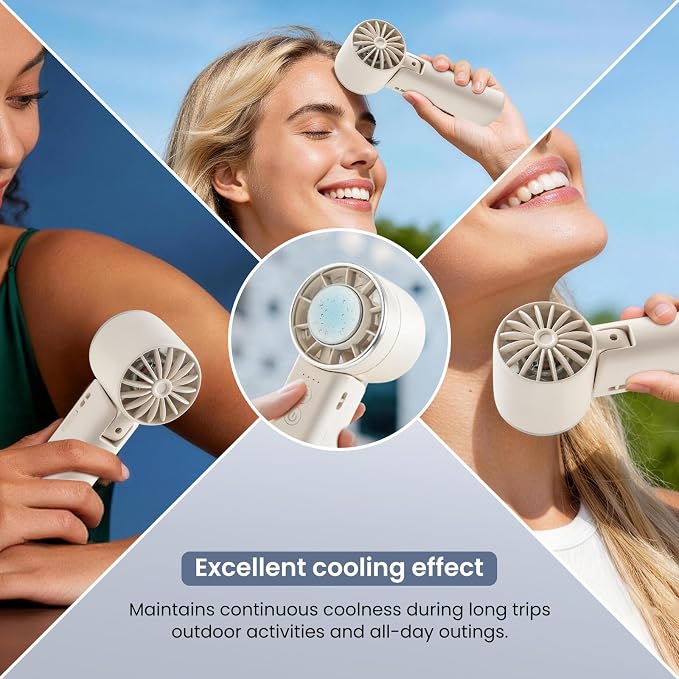 Hand Held Fan - 4 Speeds Adjustable 4800mAh,Foldable,Lightweight Neck-Worn Design,Beach Vacation Essentials,Portable Fan for Travel,Cooling for Camping Outdoor and Indoor - Beige