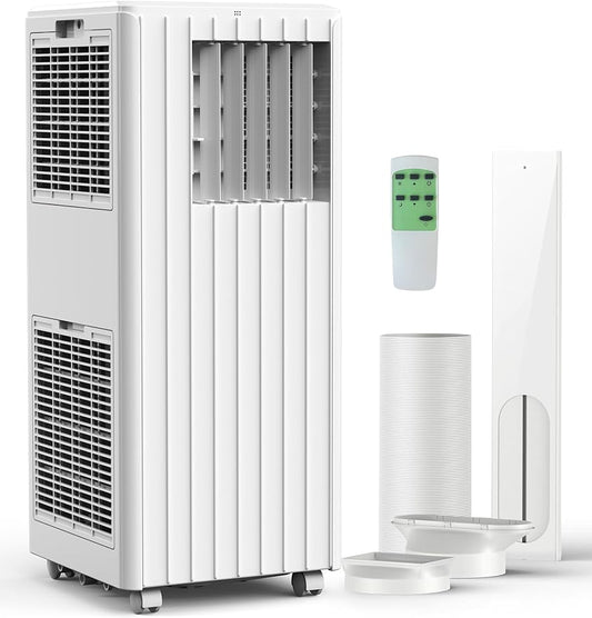 8000 BTU Portable Air Conditioner - 3 in-1 AC Unit Cools 350 Sq. Ft Rooms, Quiet 50 dB Operation w/Touch Control & Remote, Includes Window Kit & 24H Timer, Dehumidifier & Fan Modes for Bedroom, White
