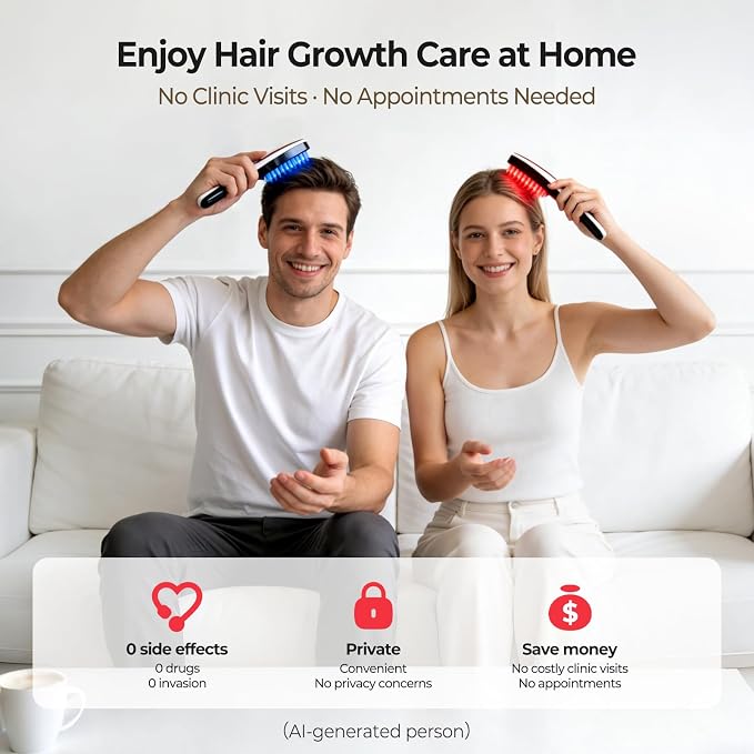Laser Hair Growth Comb with 650nm Red Light & 470nm Blue Light, Electric Scalp Massager, Scalp Massager Hair Growth, Red Light Hair Brush, Head Massager (Model: A-803)