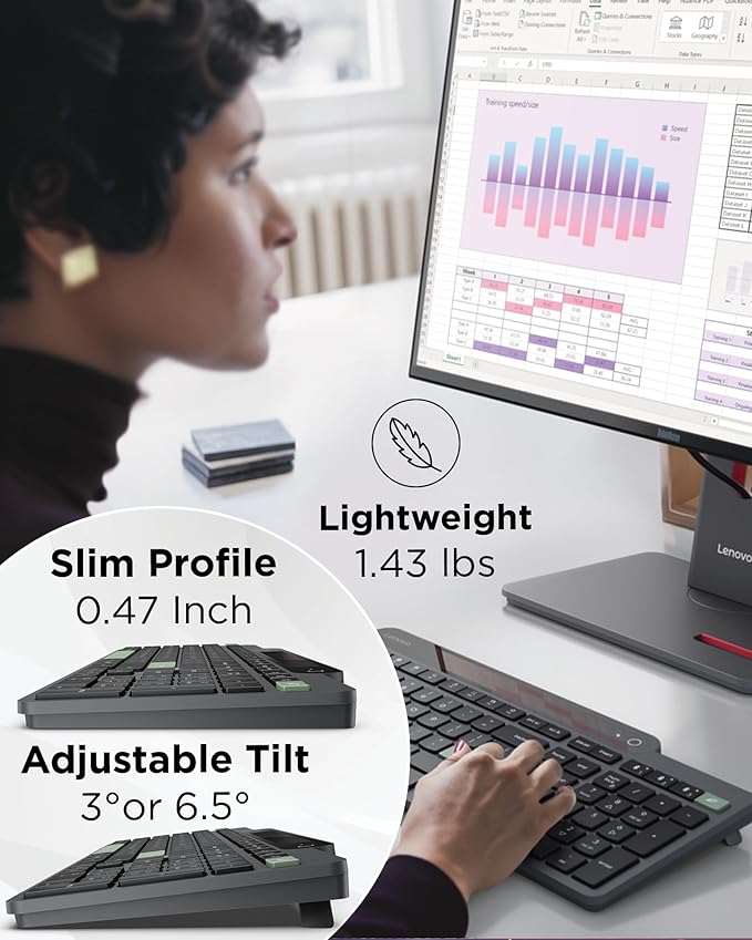 Lenovo 800 Self-Charging Bluetooth Keyboard, Uses Ambient Light for Charging, Bluetooth 5.1, Supports 3 Devices, Battery Free, Wireless, Grey
