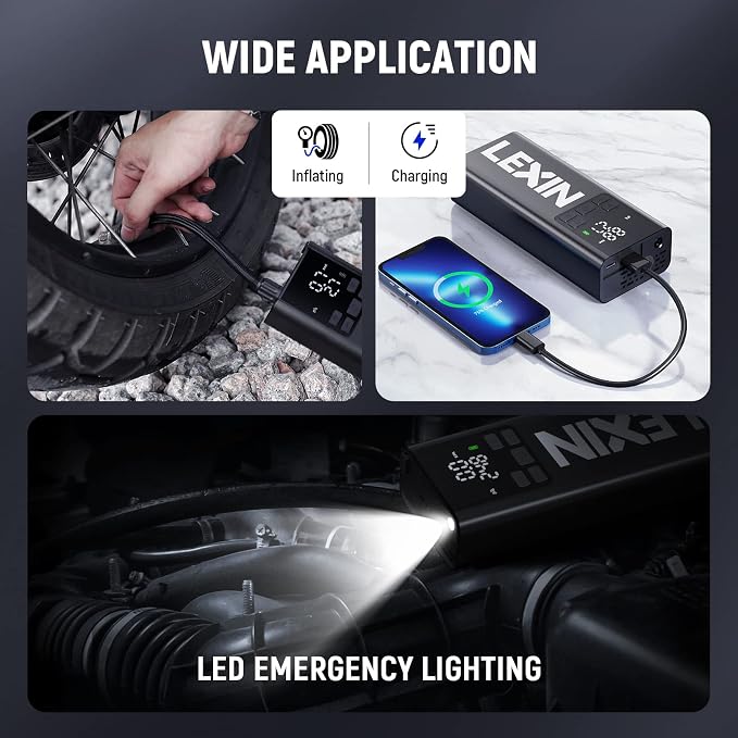 LEXIN P5 Tire Inflator Portable Air Compressor, 150PSI Electric Air Pump for Car Tires, 5000mAh Rechargeable Tire Inflator with Digital Pressure Gauge & Auto Shut-Off for Car, Motorcycle, Bike & Ball