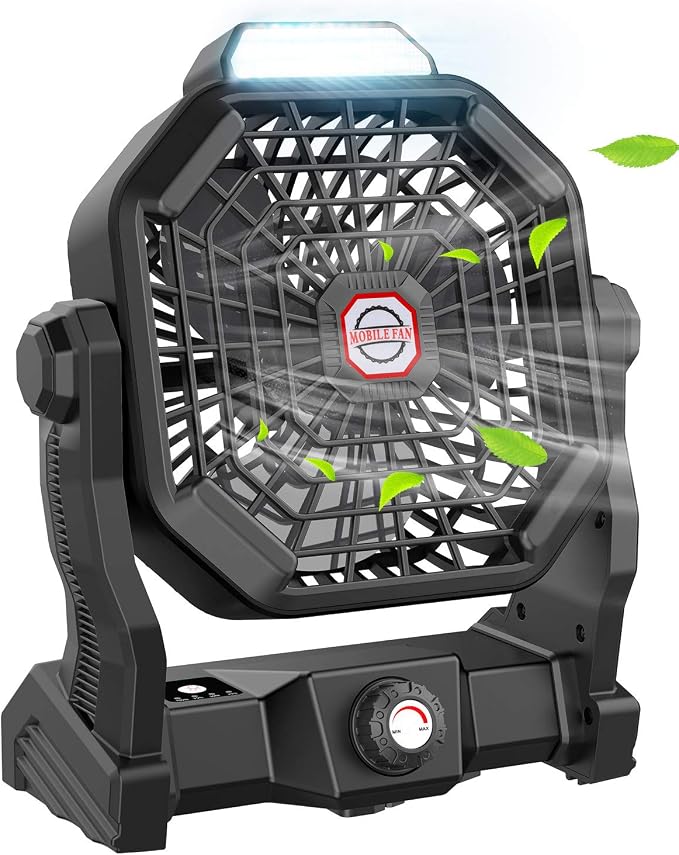 JINLICTE Portable Camping Fan, Rechargeable Battery Powered Tent Fans for Camp Hanging, [8-36Hrs Runtime], 9 Inch, Stepless Speed, Powerful&Quiet, for Picnic, Barbecue, Fishing, Travel, Home, Tent