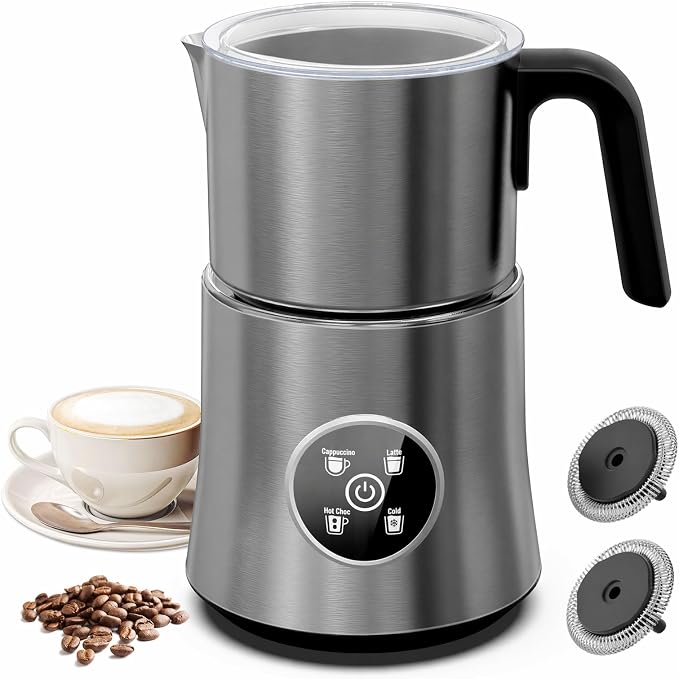 Milk Frother and Steamer, Electric Frother for Latte, Cappuccino | 30oz Detachable Stainless Steel Jug, 4-in-1 Automatic Hot and Cold Foam Maker