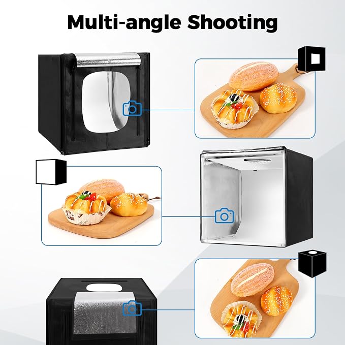 Photo Light Box, Portable 12/16/20/24/32 Inch Photo Studio Light Box, Shooting Tent Kit with 243 Light Beads and 6 Color Backdrops.Lightbox with 3 Stepless Dimming Light Boards for Product Photography