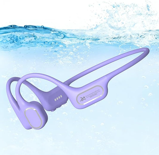 Soft Liquid Silicone Bone Conduction Swimming Headphones Underwater,IPX8 Waterproof Earbuds,Open Ear Swim Headphone with Skin-Friendly Silicone/Built-in 32G MP3-Player Earphones for Swimming-Violet