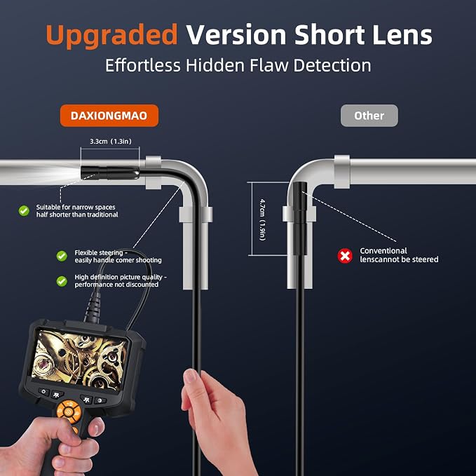 Daxiongmao 1080P HD Borescope Camera, IP67 Waterproof Endoscope with 8 Adjustable LED Lights, 16.5ft Semi-Rigid Snake Camera for Automotive Engine, Wall, Vent, Pipe Inspection, Men's Tool