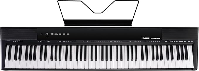 Alesis Recital Home Digital Piano with 88 Hammer Action Weighted Keys, Stand, Pedals and Lessons, Black