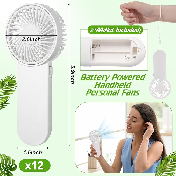 Sumind 12 Pcs Small Personal Portable Fan Mini Handheld Bulk 1 Speed Electric Cute Battery Powered for Neck Lash Makeup Women Men Travel Camping Indoor Outdoor Summer (White)