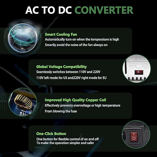12V Power Supply AC to DC Converter 110V/120V to 12V 30A 360W Transformer LED Driver Smart Cooling Fan Designed for LED Strip CCTV and Car Devices (DC12V, 12V-30A-360W)