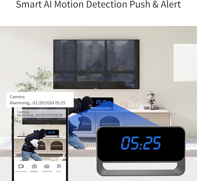 HiSpyCam Mini Wireless Security Camera with Clock Display - Full HD 1080P - WiFi Nanny Cam for Home Use - Strong Night Vision - Cloud/Local Storage