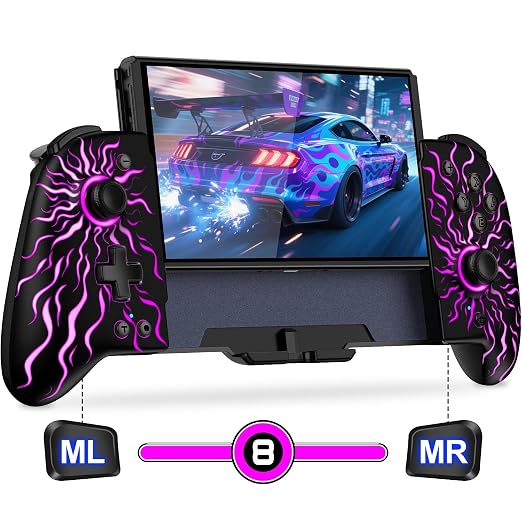 Gammeefy Switch Controller – Hall Effect Joysticks & Enhanced Grip – One Piece Switch Joypad Replacement Switch Pro Controller with 8-Color RGB Lighting, Turbo, Macros -Multi-Colored Sunburst, 6.2"/7"