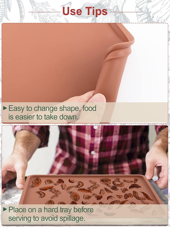 4PCS Silicone Food Dehydrator Sheets with Edge, Compatible with Cosori 12" x 11" Trays, Square Non-stick Tray Liner, High Temperature Resistance Reusable Dryer Mats