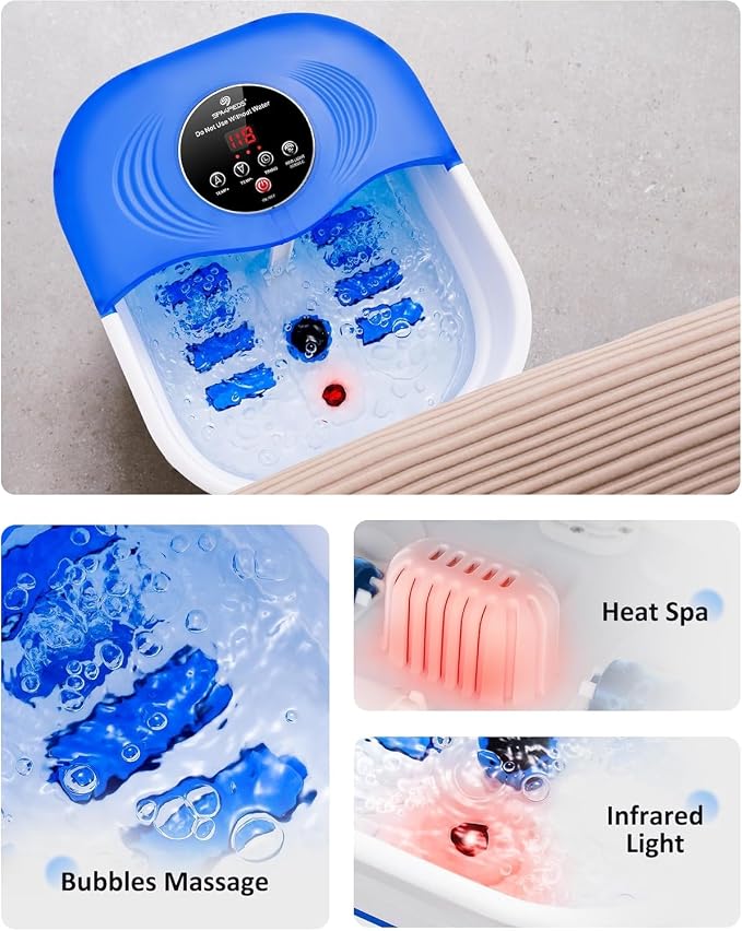 SPA4PIEDS Foot Spa Bath Massager with Heat, Bubble Jets, Red Light & Timer, Pedicure Foot Spa with 95-118℉ Temperature Control, 8 Shiatsu Rollers, Pumice Stone, Gift for Women,Men,Dad