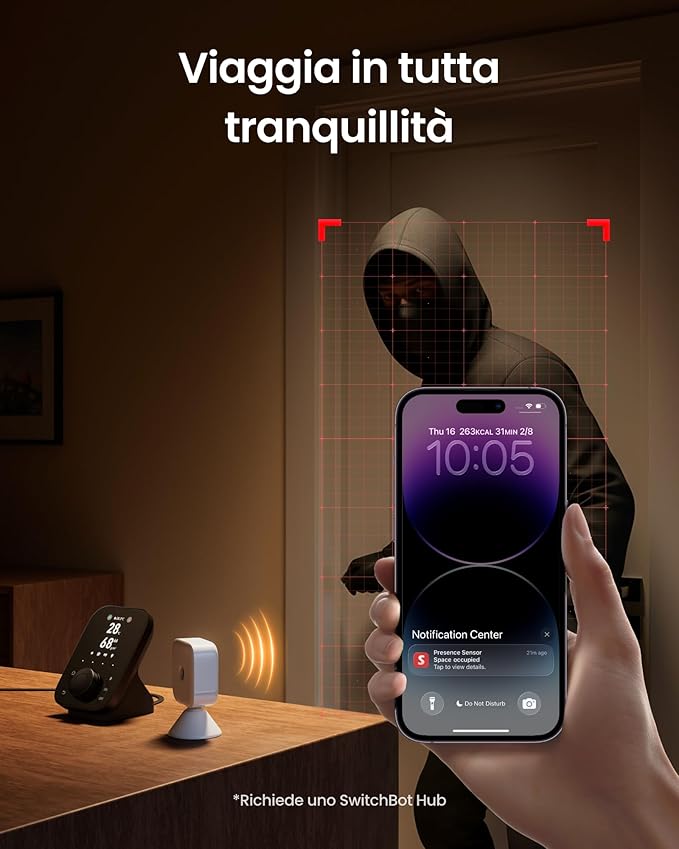SwitchBot Smart mmWave Radar Motion Sensor, Bluetooth Presence Sensor with Dynamic Detection & Zone Positioning, Compatible with Alexa, HomeKit & Apple Home (Presence Sensor&Hub Mini Matter)