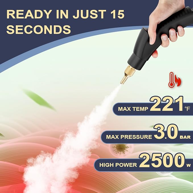 Portable High-Pressure Handheld Steam Cleaner, 14-Piece Accessories, 6 Steam Levels, 15s Heat-Up,chemical-free Cleaning Tile, Grout, Dirt, Grease & Car Detailing (black＆Red)