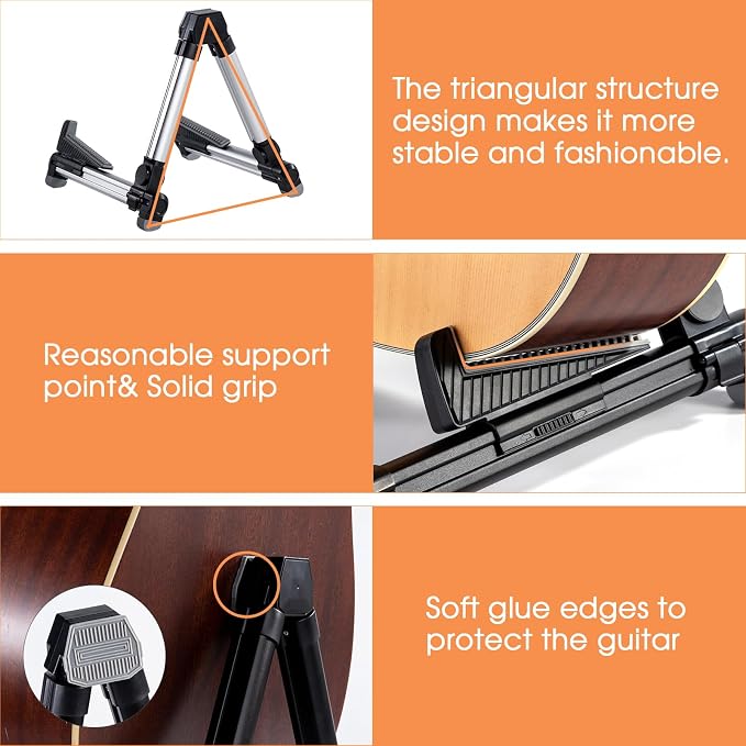 ENO MUSIC Folding Acoustic Guitar Stand, Suitable for Electric Guitars, Bass Guitars (Red)