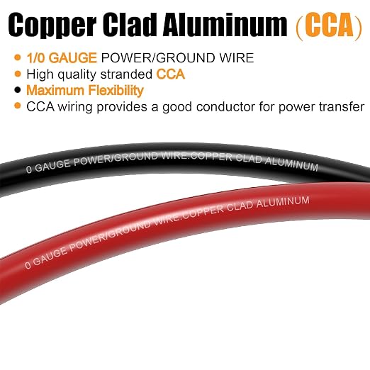 AWG 0 Gauge Wire (20Feet Black+20Feet Red) Copper Clad Aluminum,0 Gauge Battery Cable Wire Power Ground Cable,20pcs Lugs Terminal Connectors,Heat Shrink Tubing Suitable for Indoors,Outdoors,RV,Car