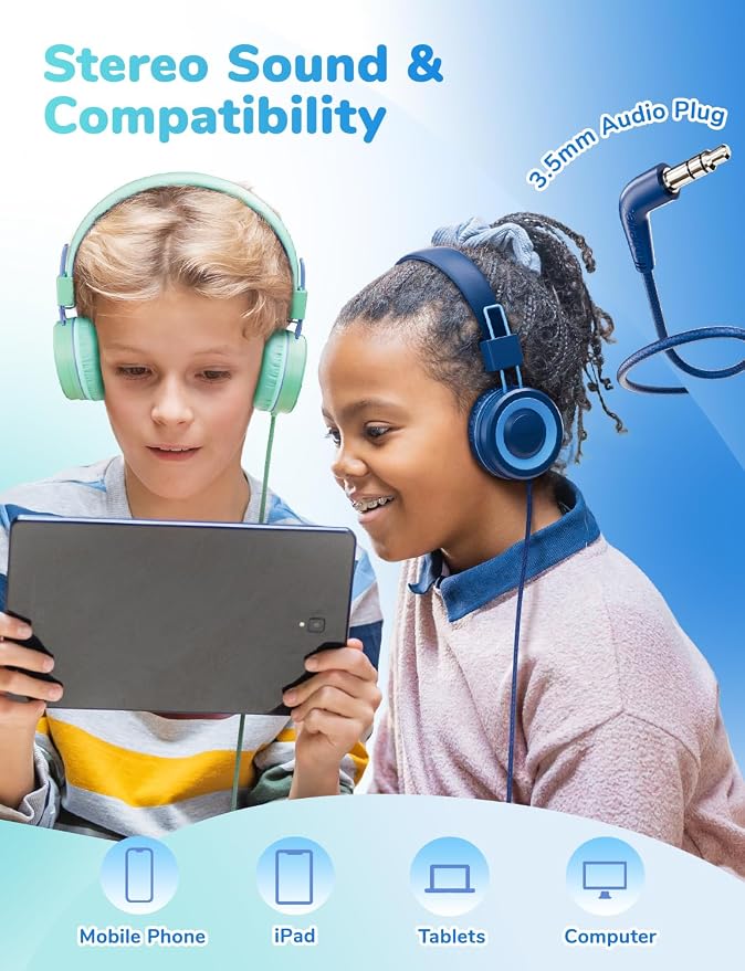 iClever Kids Headphones for School K-12, Tangle Free, 3.5mm Jack, HD Stereo, Swivel Folable Kids On Ear Headphones with Cord for Classroom/Student/Tablets/Laptop, Bulk 5Pack (Colorful 10PACK)