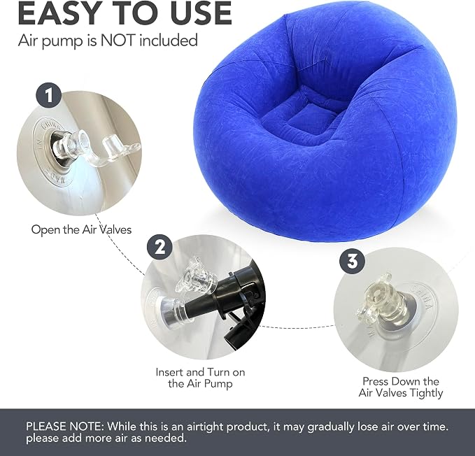 Inflatable Bean Bag Chair with EJAEE 130W Electric Air Pump Bundle - Fast Inflation & Portable Lounge Chair
