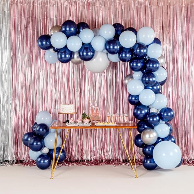 Restaurantware-Balloonify Balloon Garland Set, 1 Party Decoration Kit - 113 Balloons, With Chain, Navy, Sky Blue, & White Latex Balloon Arch Kit, Includes Glue Dots