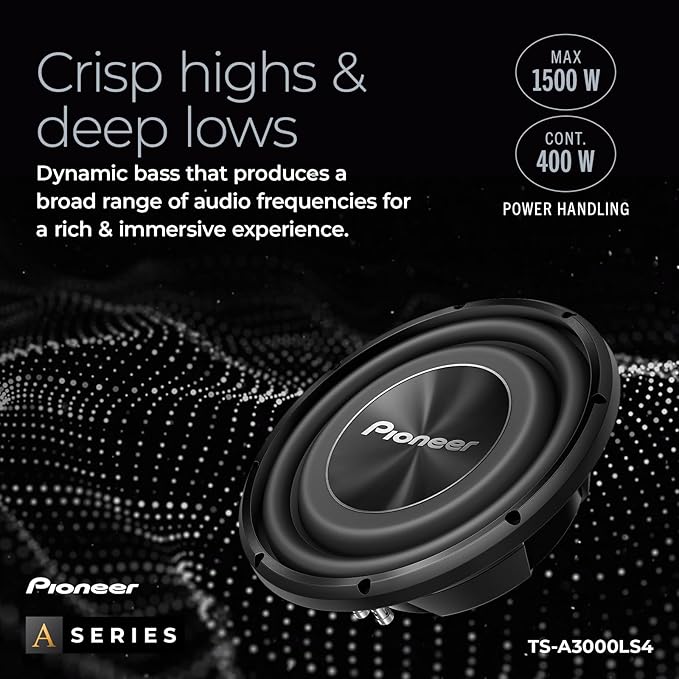 Pioneer A-Series TS-A3000LS4 12” Subwoofer – 1500W Max, Shallow-Mount Design, Deep Bass in Tight Spaces, Compact, Slim, Truck/Car Subwoofer