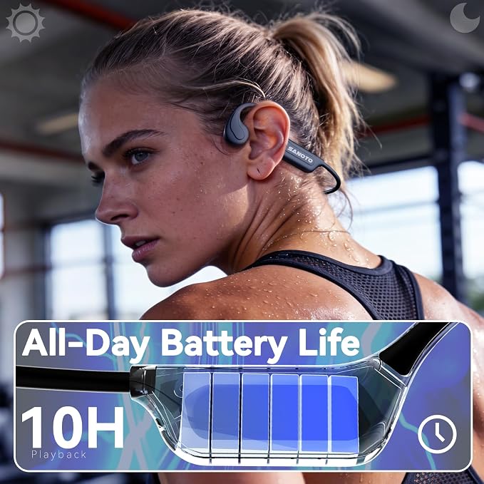 MONODEAL Bone Conduction Headphones Bluetooth Open Ear Headphones with Mic | EQ ModeSwitching Lightweight Bone Conduction Earbuds IP65 Waterproof