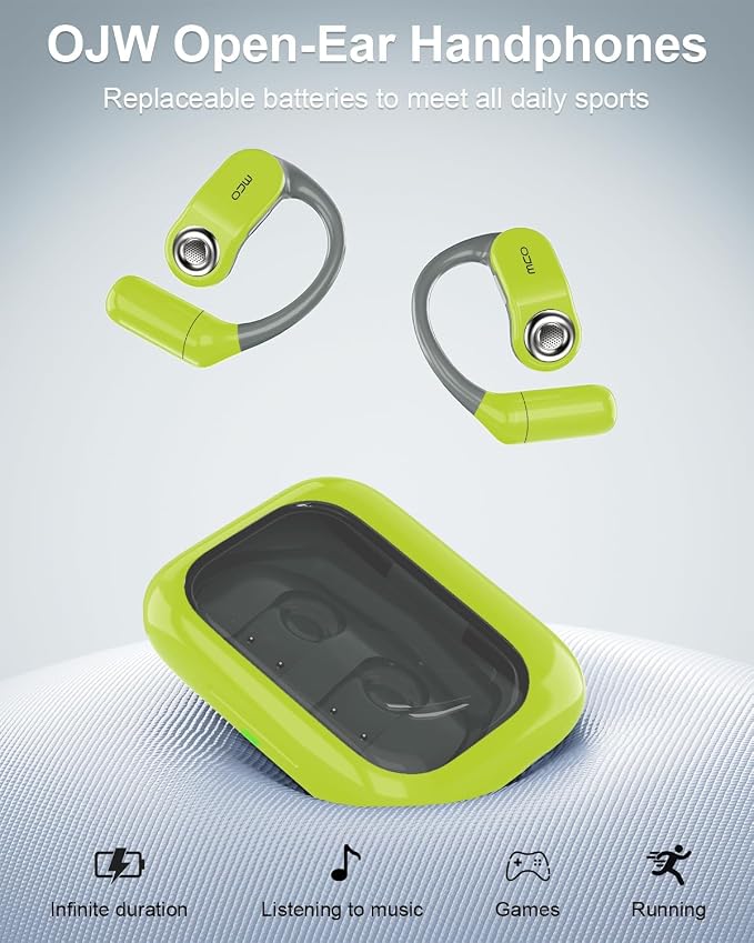 OJW Open-Ear Headphones with Replaceable Battery | Replaceable Battery with over to 96 Hours of Playtime